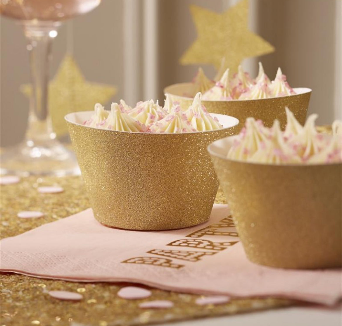 Cupcake Wraps: Glitter Gold - Pack of 10